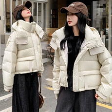 现货可推2025冬装新款加厚白鸭绒气质休闲宽松显瘦羽绒服女，女装羽绒服，时尚风爆