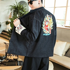 秋装风刺绣大码休闲牛仔夹克情侣唐装中式外套潮JK17/P155，男装夹克，钱塘713