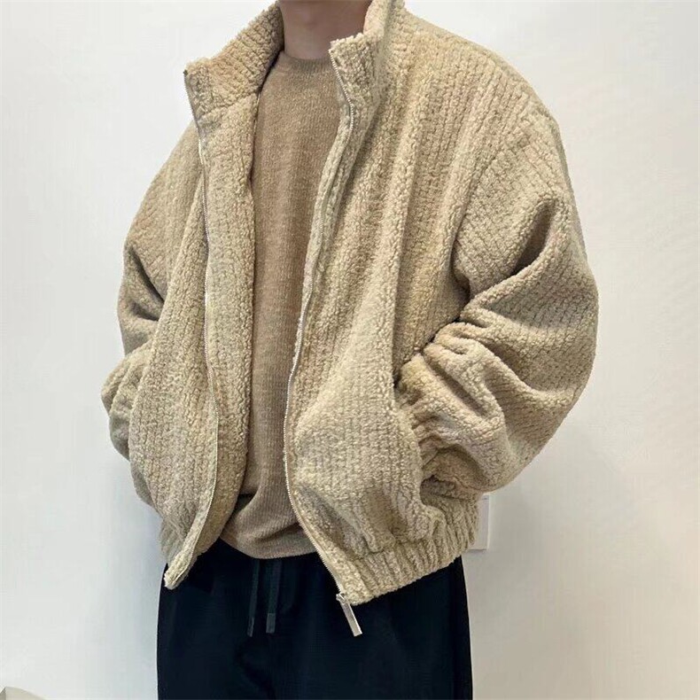 日系软糯立领羊羔毛外套男冬季短款仿羊羔绒工装棉衣夹克W105,男装夹克,星座1116A（原606A-3）
