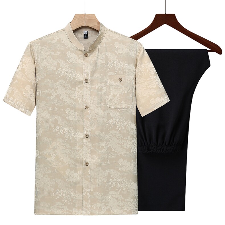 夏季中老年男士中式唐装套装风香云纱居士服汉服TR2305-P105,男装民族服装,星座1105-3