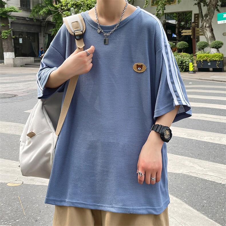 华格夫港风ins短袖t恤男大码宽松慵懒风上衣夏季半袖衫T166-P28,男装T恤,星座308B-1