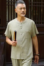ACB801男士夏季新款休闲短袖衬衣修身风棉麻唐装衬衫P65图片