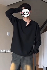 特批P19无差价秋季抖音华夫格长袖T恤男美式纯色打底衫T1748，男装T恤，电商A001-1