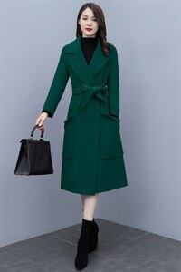 时尚简约大方系带欧版全羊毛长款大口袋双面羊绒大衣，女装毛呢外套，媚琳依坊