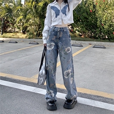 N8616彩绘牛仔裤女阔腿裤印花裤潮流设计感小众拖地裤P59,男装牛仔裤,星座309B-2,四季星座 N8616彩绘牛仔裤女阔腿裤印花裤潮流设计感小众拖地裤P59,男装牛仔裤,星座309B-2,四季星座