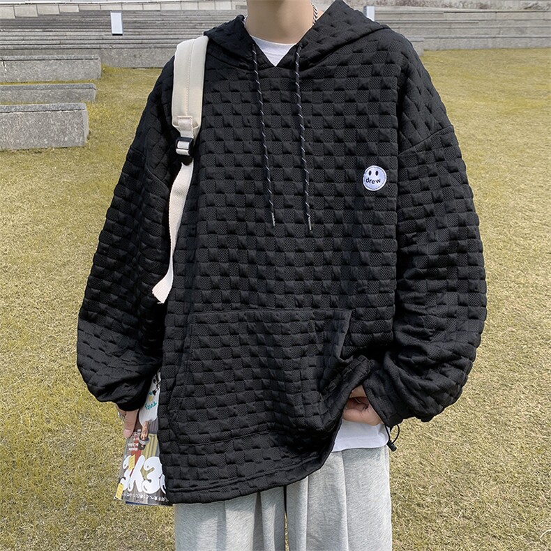 春季潮流ins宽松套头连帽上衣男日系华夫格卫衣外套男W6485-P33,男装卫衣,星座512-3