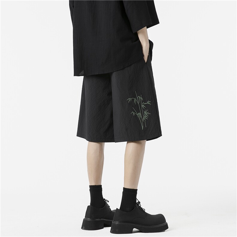 抖音品质新中式刺绣泡泡格宽松休闲短裤B315-K24131-p35控48,男装牛仔裤,电商B315