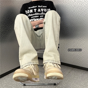 抖音爆新款男高街直筒修身水洗泥巴黄牛仔裤B315-K23252-P50控68图片