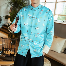 秋冬大码风仙鹤印花夹克复古套盘扣唐装潮情侣款JK18/P120，男装夹克，钱塘713