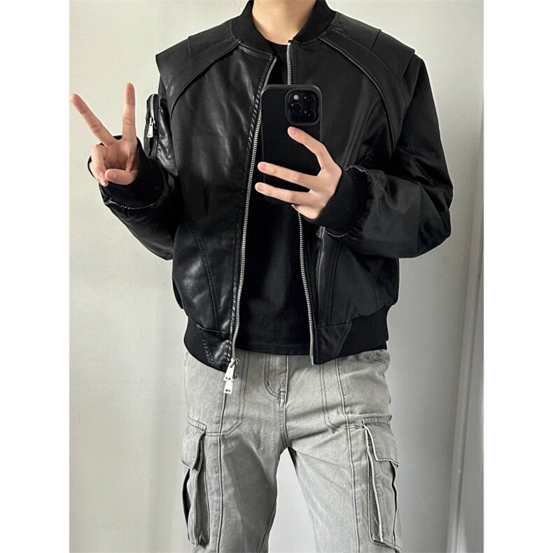蛇纹皮衣夹克机车飞行员外套男女棒球服JK229特P95,男装皮衣,星座908-1