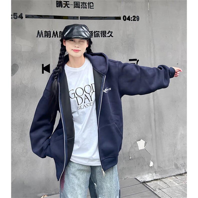 抖音得物高品质350克秋冬双头双拉链卫衣开衫外套AW7407,女装短外套,电商A443