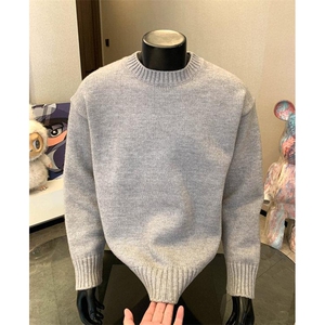 重磅秋冬男女纯色打底针织衫圆领套头半高领毛衣美式复古休闲上衣图片