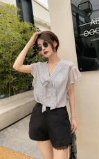 【夏季新款】木耳边条纹短袖上衣，其它，艾绮雪影