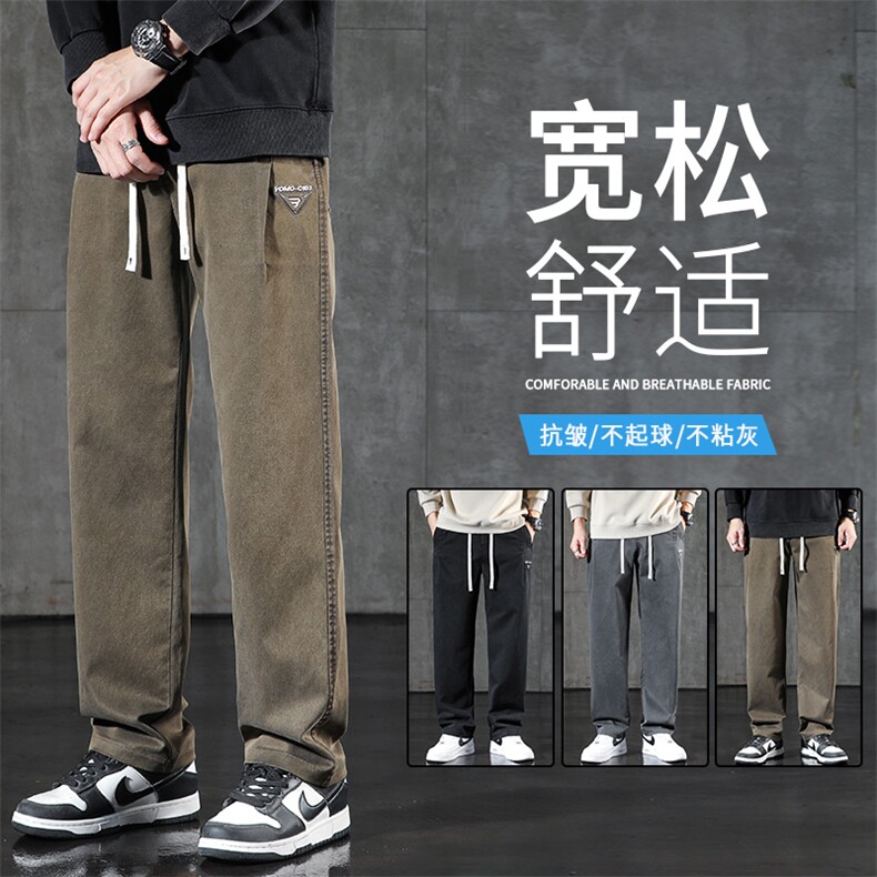 Y6103-P48主推秋冬季莱赛尔青少年阔腿裤宽松直筒裤潮流休闲长裤图片