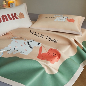 新款600D水洗冰丝数码大版印花凉席三件套图片