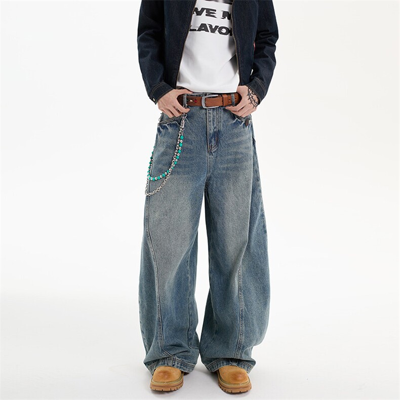 春季美式ins高街hiphop水洗弯刀牛仔裤货号K25128P60，男装牛仔裤，电商A063