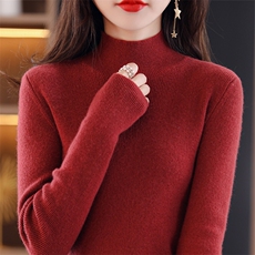 半高领毛衣女内搭秋冬2024年新款修身显瘦长袖紧身短款，女装针织衫/毛衣，皓宇羊绒