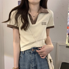 【抖音直播品质】短款辣妹纯欲修身polo领短袖t恤ZT8773-P39，女装T恤，电商B245