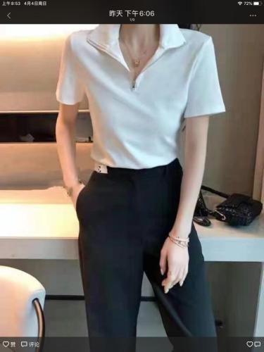 2021欧洲站POLO黑白条纹体身休闲百搭短袖T恤图片