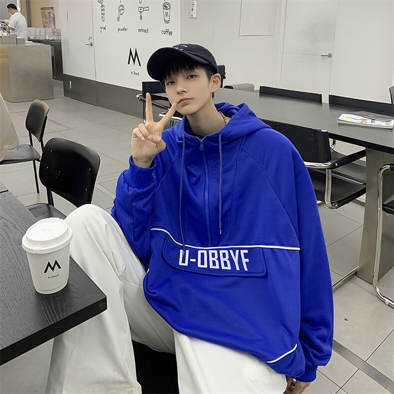 美式vibe高街半拉链卫衣男春秋ins潮牌设计感连帽外套WY548-P46,女装短外套,星座1008-2