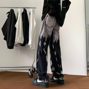 扎染渐变色牛仔裤美式oversize裤子潮牌痞帅直筒休闲长裤-X3133图片