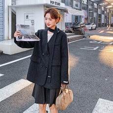 韩系黑色收腰双面呢羊毛西装外套女秋冬2025新款气质高级感大衣，女装毛呢外套，2B187