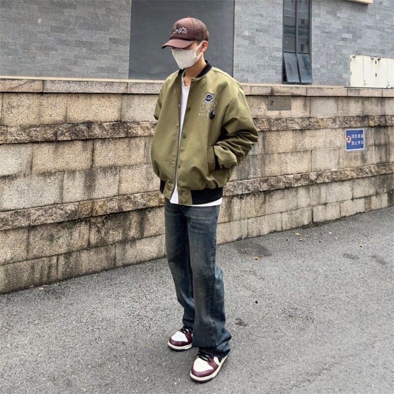 美式复古街头字母刺绣飞行夹克短宽boxy棒球服潮男女同款,男装夹克,星座506A