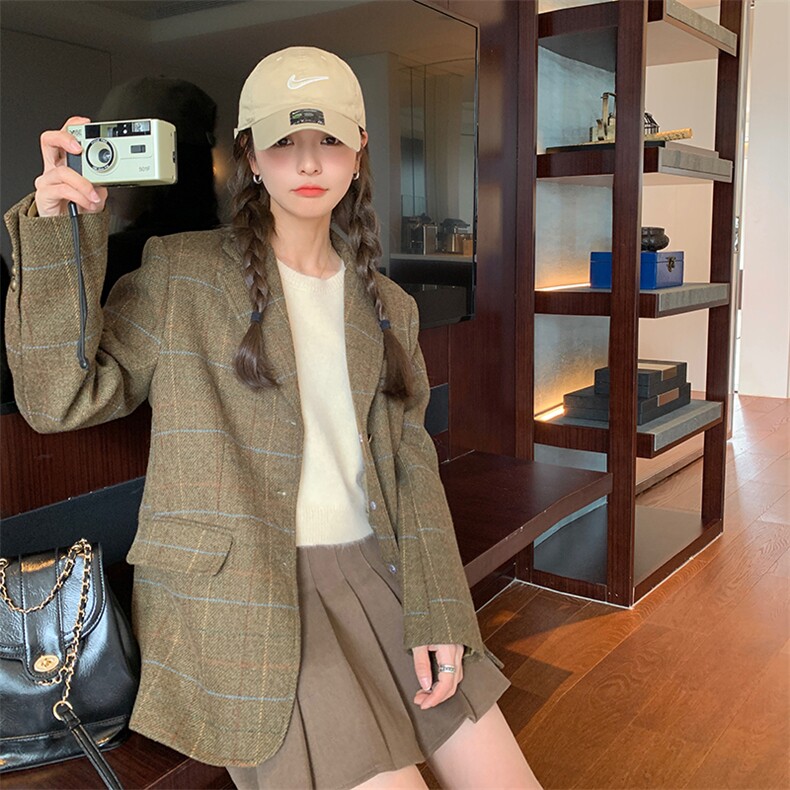 小个子西装式毛呢外套女2023秋冬新款韩系复古高级感休闲呢子大衣图片