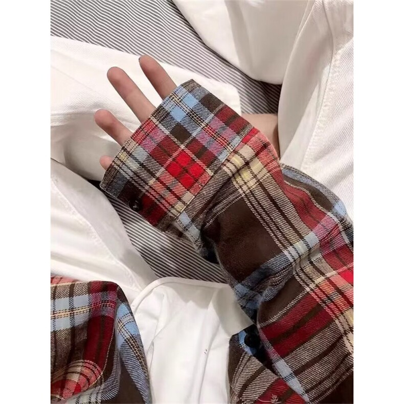 美式复古翻领男女同款秋冬季2025小香风潮牌格子衬衫外套,男装衬衫,星座506A