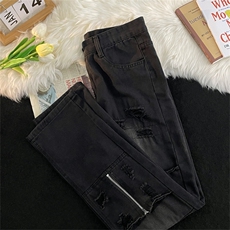 高街重工牛仔裤设计感拉链破洞vibe风潮流直筒裤子男N06038-P50，男装牛仔裤，星座308B-1