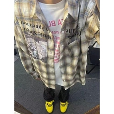 潮牌嘻哈hiphop格子衬衫男ins美式复古漫画长袖上衣宽松衬衣外套，男装衬衫，星座506A