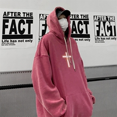 男装做旧加厚连帽卫衣23冬发光十字架印花外套XZ514-2-6679-P78，女装短外套，星座514-2(原B239)