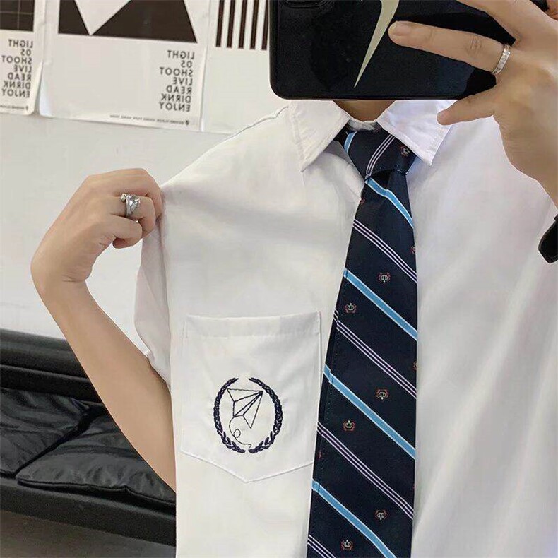 DK制服学院风jk短袖白衬衫男士毕业衬衣夏季学生WC1033-p34送领带,男装T恤,星座1008