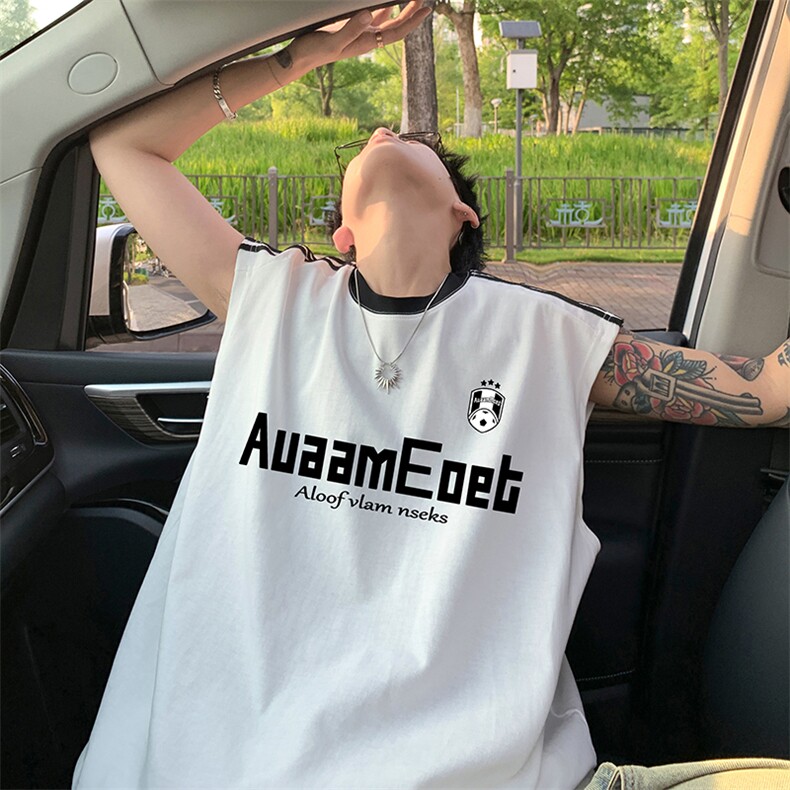 量大优供视频直播高品质重磅260克双纱纯棉印花背心无袖T恤DB333,男装T恤,电商A486