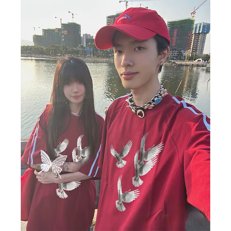 抖音得物高品质二开240克宽松纯棉美式潮牌三条杠织带短袖T恤,男装T恤,电商A486-1