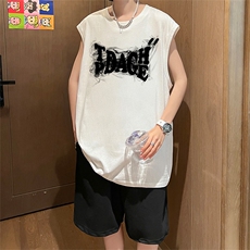直播品质美式宽松纯棉背心无袖t恤短裤大码两件套套装TZ15-P58，男装T恤，电商A486
