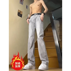 美式灰色直筒加绒男潮牌cIeanfit水洗复古长裤子K7055-1#P45网图，男装卫衣，电商B245
