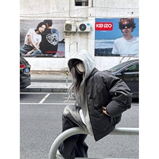 假两件连帽棉衣外套女冬季韩系复古时尚高级感棒球服宽松加厚棉服，男装夹克，星座506A