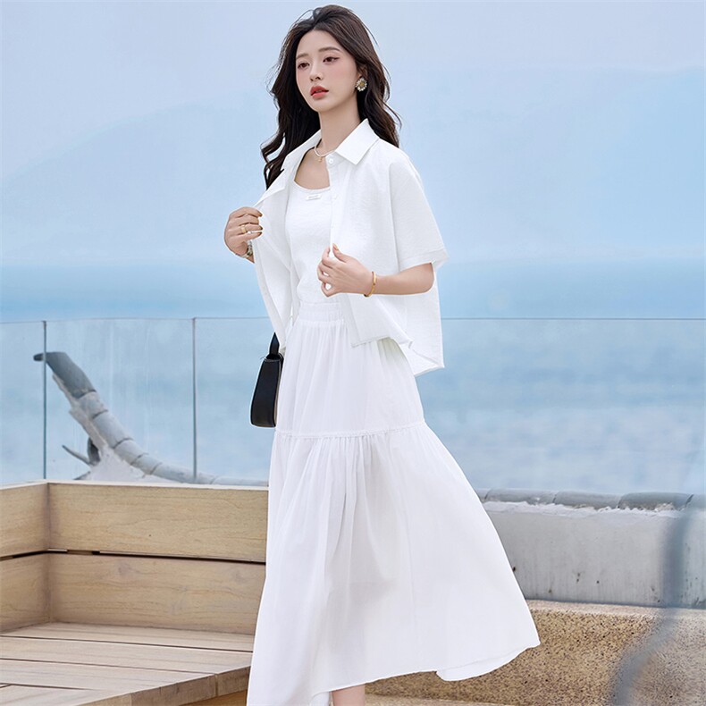 白色a字半身裙女2025夏装新款高腰超仙绝美垂坠感蕾丝边裙子,女装套装/套裙,贝蕾酷儿