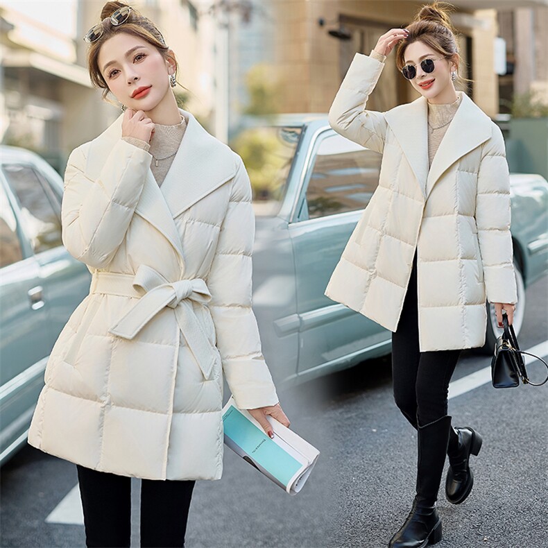 收腰羽绒服女中长款2026冬季新款独特漂亮高端小香风白色保暖外套，女装羽绒服，火爆靓佳人