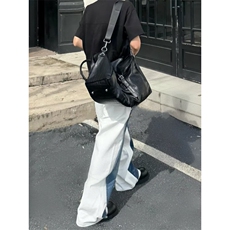 2025新款白拼蓝牛仔裤男女春秋季薄款潮牌设计感高街直筒裤子，男装牛仔裤，四季星座505
