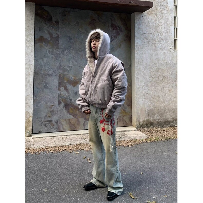 【有货】DF2218-P105美式复古座山雕毛领连帽棉服棉衣男冬季加厚,男装棉衣,星座603-2