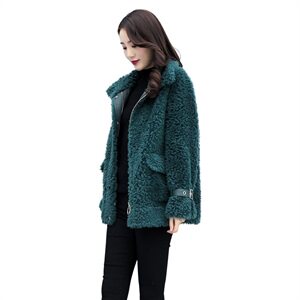 2025新款颗粒绒爱美利时尚气质皮毛一体韩版立领纯色羊毛外套，女装毛呢外套，媚琳依坊