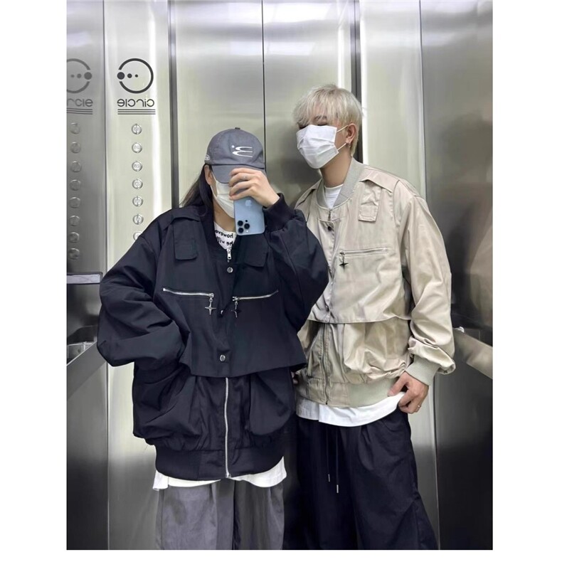 美式复古小众飞行夹克外套男潮ins休闲高街嘻哈棒球服宽松上衣图片