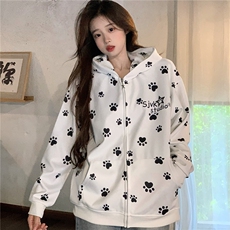 EE073-P65新款狗爪爪印花连帽外套女秋季休闲百搭拉链开衫外套，女装短外套，星座911-3