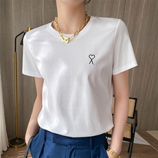爱心线条图案简约大方圆领短袖，女装T恤，元素羊绒