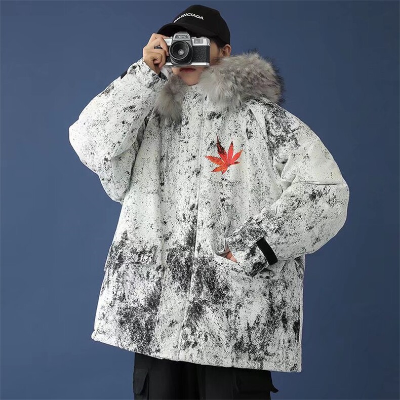 情侣装冬装潮棉衣女宽松潮牌ins网红毛领扎染棉服韩版学生棉袄,男装棉衣,星座1210-1