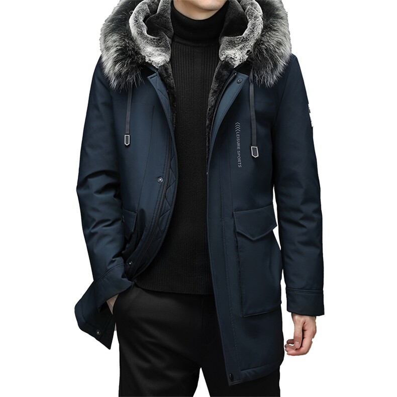 中老年白鸭绒羽绒服可卸狐狸毛领男冬季新款加厚外套HM2199-P490，男装羽绒服，电商B212（原钱塘6029）