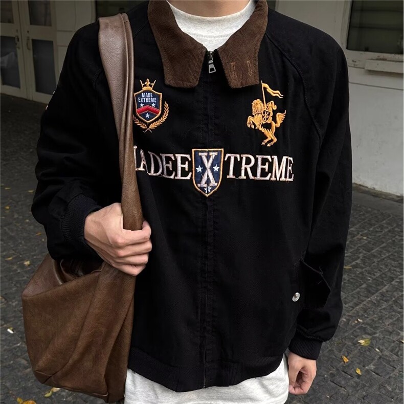 LW95-P68新款时尚刺绣双层外套气质流行原宿潮流文艺ins慵懒百搭，男装T恤，电商B323A