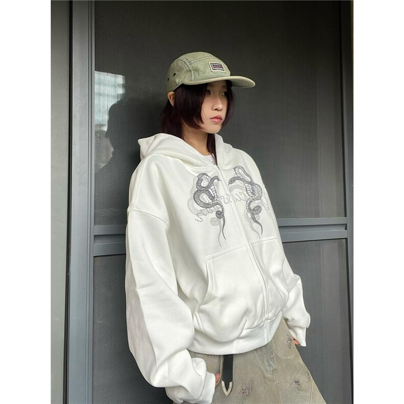 美式街头蛇年连帽卫衣外套开衫男女复古短款上衣潮WB564-P52,女装短外套,星座412-3